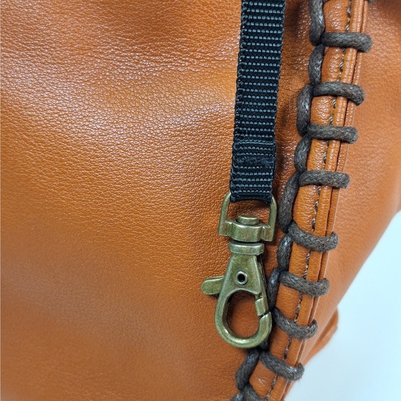 Chala Faux Vegan Leather Fold Over Crossbody Bag Purse Cognac Boho Earthy - Picture 6 of 10